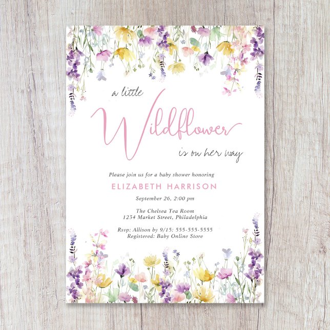 Invitation Little Wildflower Watercolor Baby Girl Shower (Little Wildflower Watercolor Baby Girl Shower Invitation)