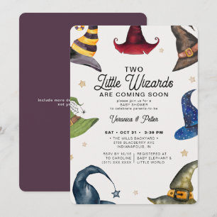 Invitation Little Wizards Twin Boys Baby shower d'Halloween
