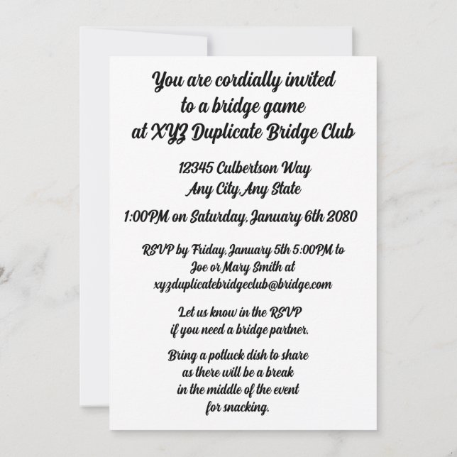 Invitation Live Long and Be Happy Play Bridge Four Card Suits (Dos)