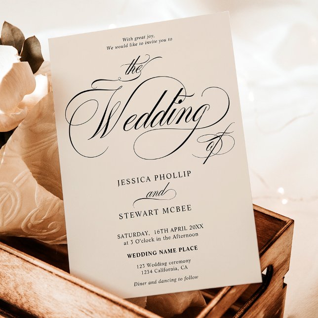 Invitation L'ivoire chic tout en un mariage de calligraphie (Chic ivory all in one calligraphy wedding invitation)