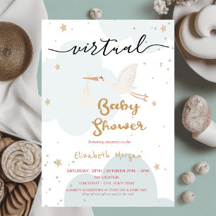Invitation Livraison de la cigogne, Baby shower virtuel nuage