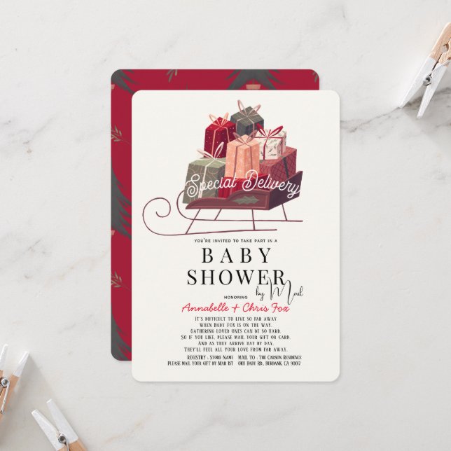 Invitation Livraison spéciale Cadeaux cousus Baby shower par  (Devant/Arrière en situation)