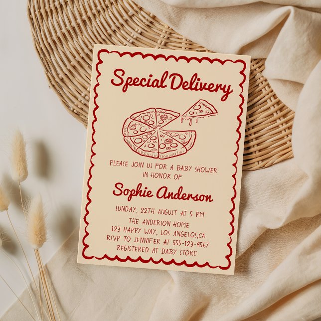Invitation Livraison Spéciale de Pizza Bébé Shower Dessinée à (Créateur téléchargé)