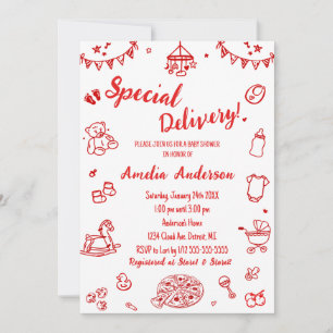 Invitation Livraison spéciale de pizza mignonne pour Baby Sho