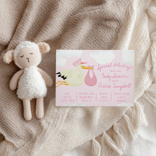 Invitation Livraison Spéciale! Fête de Bébé Rose Cigogne