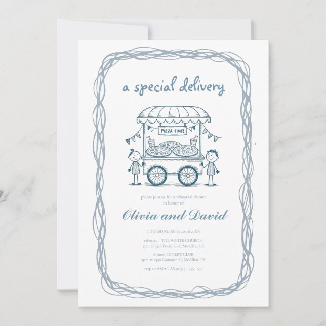 Invitation Livraison spéciale Pizza doodle baby shower fille  (Devant)