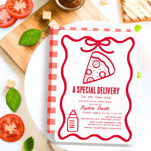 Invitation Livraison Spéciale Red Pizza dessinée à la main Ba