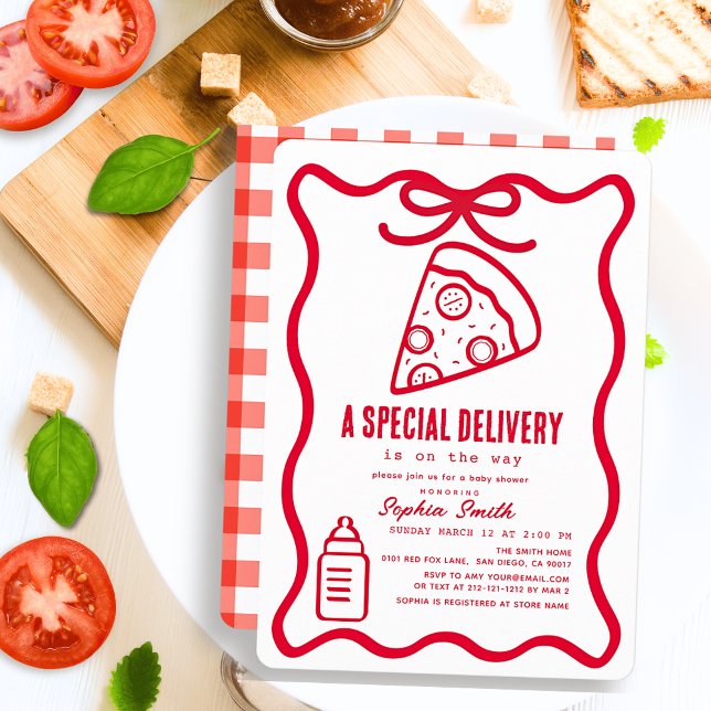 Invitation Livraison Spéciale Red Pizza dessinée à la main Ba (Créateur téléchargé)