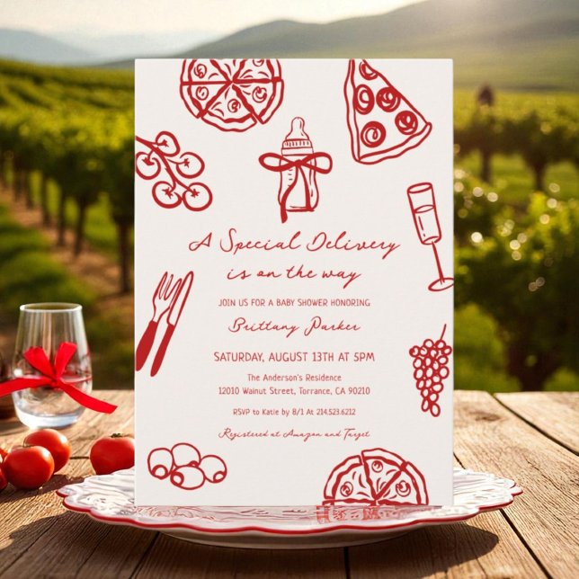Invitation Livraison Spéciale Sur Le Chemin Baby shower Pizza (Créateur téléchargé)