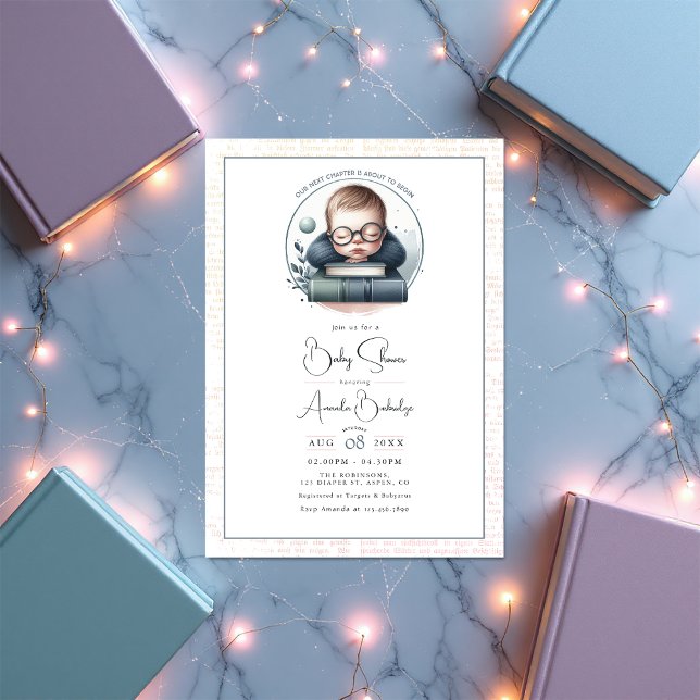 Invitation Livre À Thème Littéraire Notre Prochain Chapitre B (Our New Chapter Baby Shower Collection)