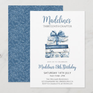 Invitation Livre avec ruban bleu Fille Anniversaire