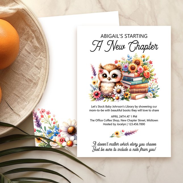 Invitation Livre Baby shower Cute Owl et livres Nouveau chapi (Book Themed Baby Shower invitation for book lovers, office baby showers, baby sprinkles ..)