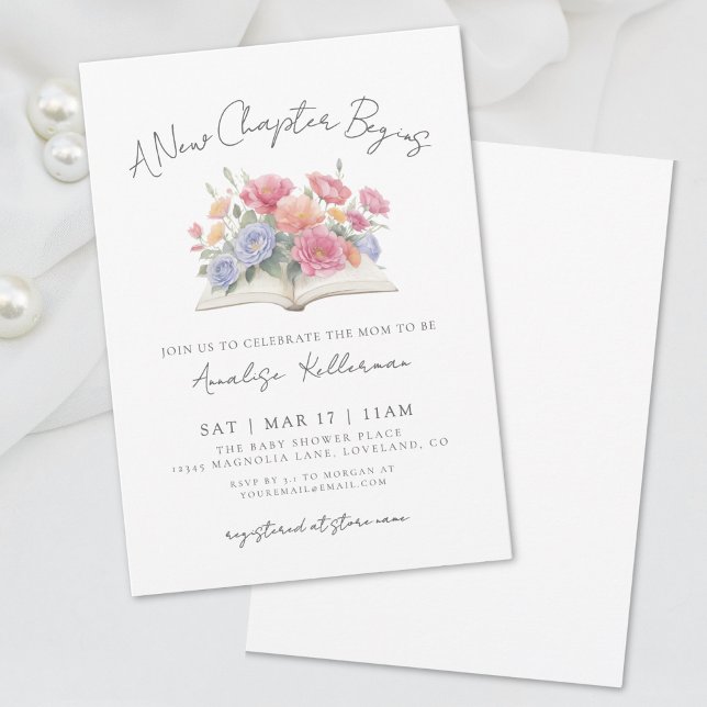 Invitation Livre Baby shower floral aquarelle (Book Watercolor Floral Baby Shower Invitation)
