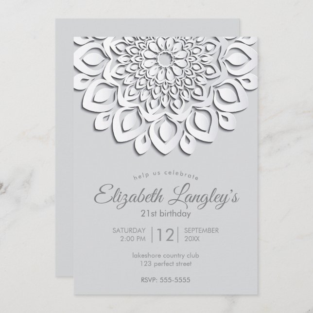 Invitation Livre blanc contemporain Coupe Mandala Anniversair (Devant / Derrière)