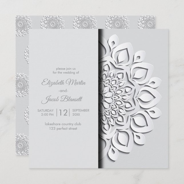Invitation Livre blanc moderne coupé Mandala Peekaboo Mariage (Devant / Derrière)