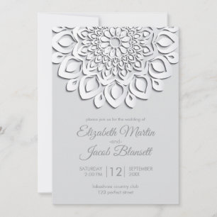 Invitation Livre blanc moderne coupé Mariage mandala