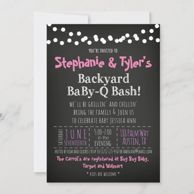 Invitation Livre Carte Fille Baby Shower BaByQ BBQ (Devant)