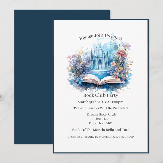 Invitation Livre Club de lecture floral du château (Devant / Derrière)