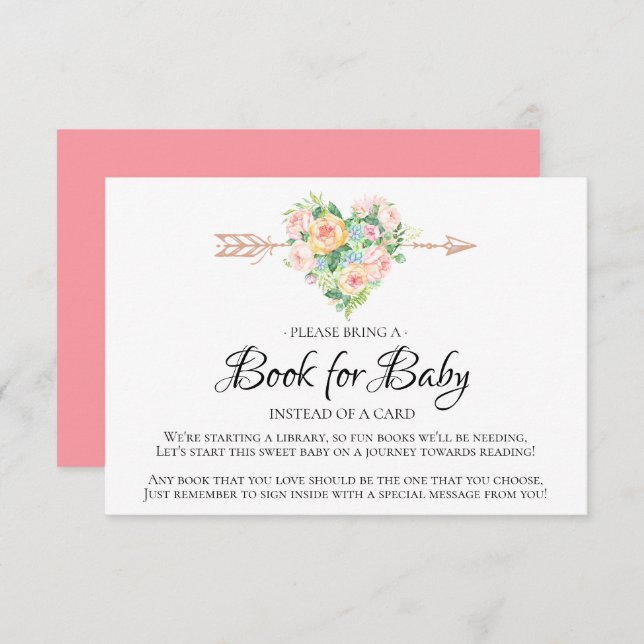 Invitation Livre de Baby shower Coeur d'aquarelle rose pour b (Devant / Derrière)