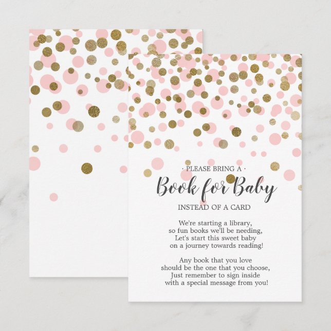 Invitation Livre de Baby shower Confetti en or rose pour bébé (Devant / Derrière)