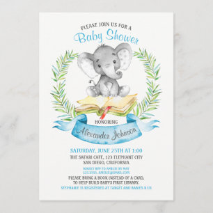 Invitation Livre de Baby shower de garçon Elephant d'aquarell