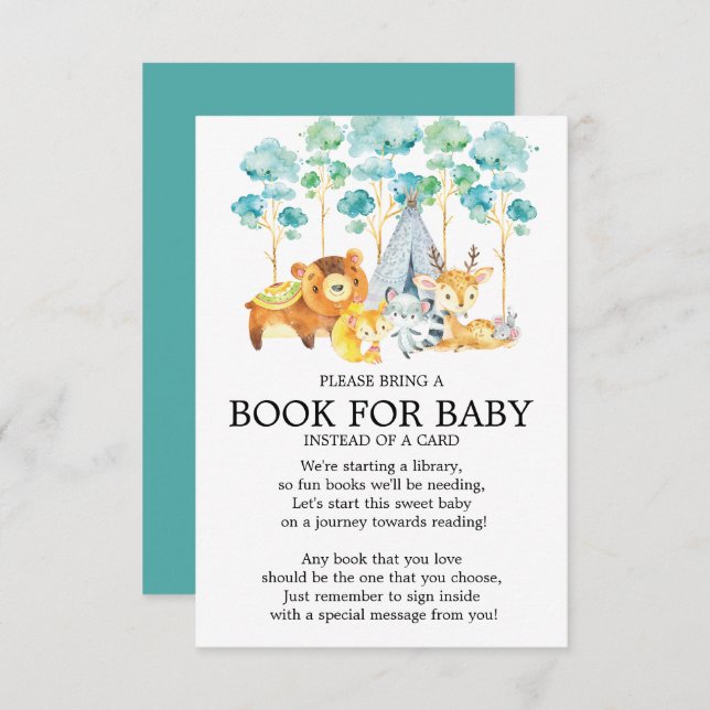 Invitation Livre de Baby shower pour les animaux des bois tri (Devant / Derrière)