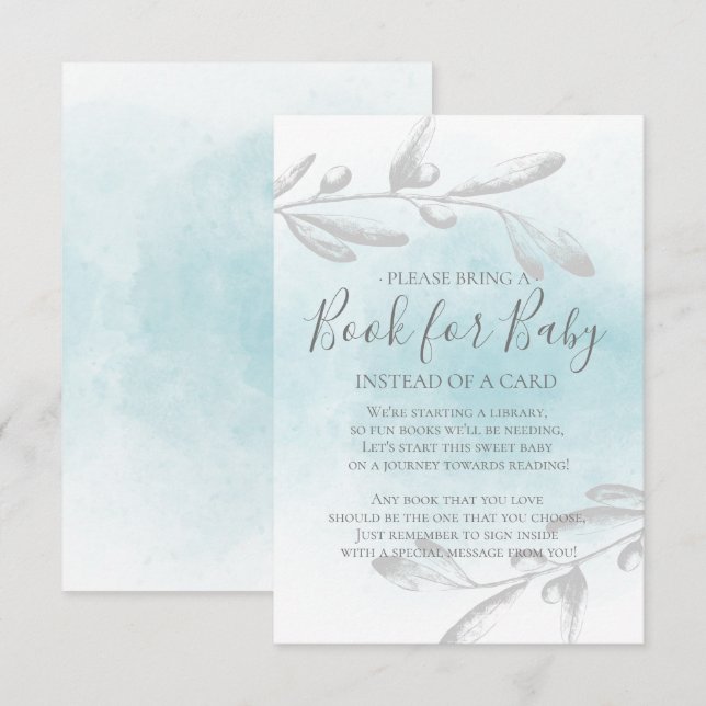 Invitation Livre de Baby shower unique BlueWatercolor pour bé (Devant / Derrière)