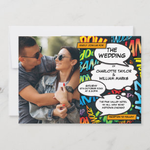 Invitation Livre de bande dessinée coloré Photo de mariage mo