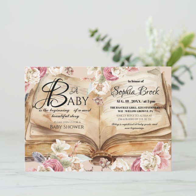 Invitation Livre de Fleurs de Conte de Fées Baby Shower (Debout devant)