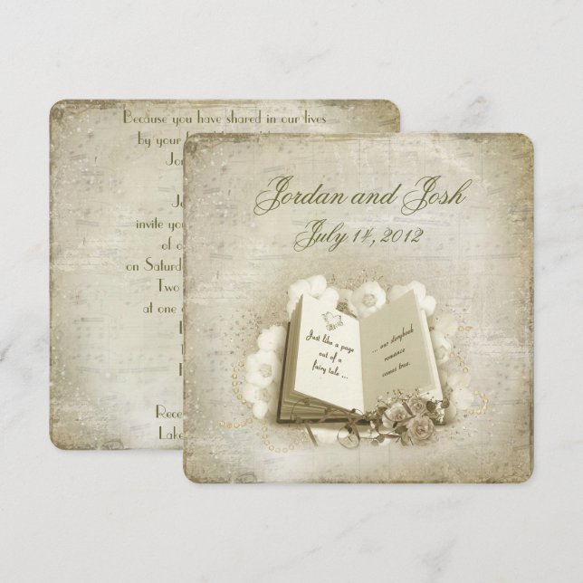 Invitation livre de mariage vintage avec bouquet (Devant / Derrière)