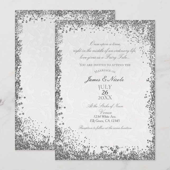 Invitation Livre de princesse blanc damassé élégant mariage (Devant / Derrière)