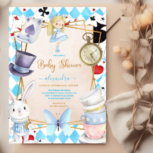 Invitation Livre d'histoire Alice au Baby shower Wonderland