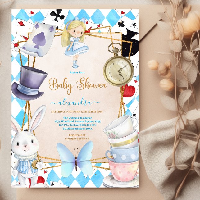 Invitation Livre d'histoire Alice au Baby shower Wonderland (Créateur téléchargé)