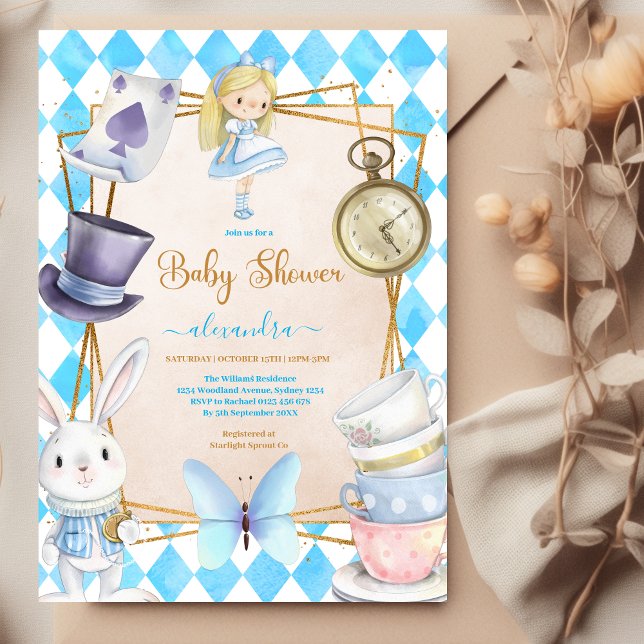 Invitation Livre d'histoire Alice au Baby shower Wonderland (Créateur téléchargé)