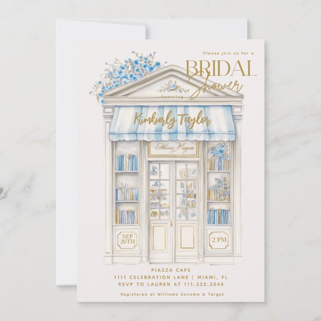 Invitation Livre d'histoire Bleu Librairie Fête des mariées d (Devant)