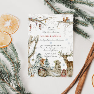 Invitation Livre d'histoires Baby shower forestier d'hiver