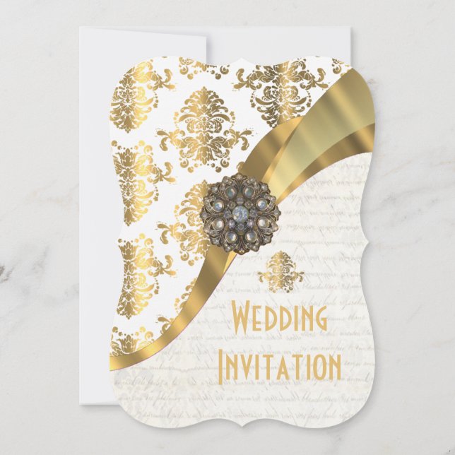 Invitation Livre d'or blanc traditionnel mariage damassé (Dos)