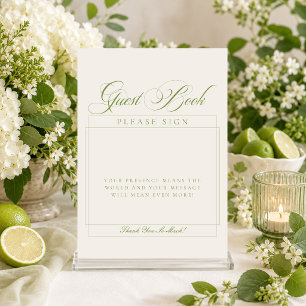 Invitation Livre d'or de calligraphie vert ivoire classique S