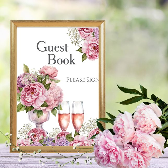 Invitation Livre d'or Pétals & Prosecco Panneau pour enterrem (Petals & Prosecco Guest Book Bridal shower Sign)