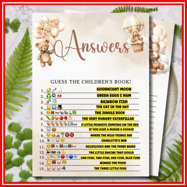 Invitation LIVRE ENFANTS EMOJI JEU Baby shower JEU Ours (Créateur téléchargé)