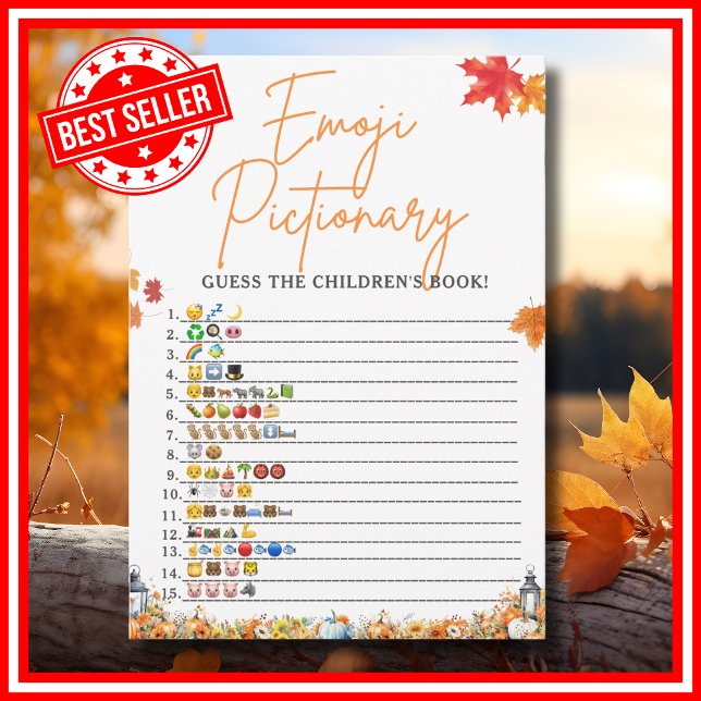 Invitation LIVRE ENFANTS EMOJI JEU Baby shower JEU Ours (CHILDREN'S BOOK EMOJI GAME Easy Baby Shower Game A Little Pumpkin is on the Way Fall Autumn Theme)