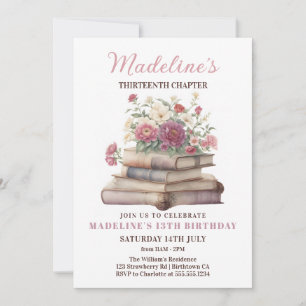 Invitation Livre floral fille anniversaire