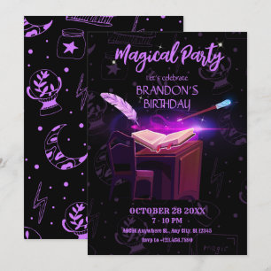 Invitation livre magique sorcière 