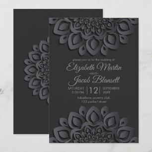 Invitation Livre noir contemporain coupé Mandala Mariage