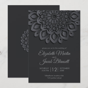 Invitation Livre noir moderne coupé Mariage Mandala