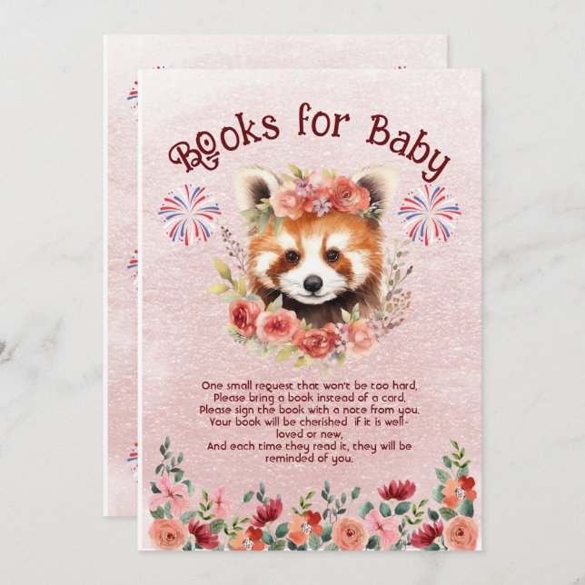 Invitation Livres adorables d'ours panda rouge pour bébé (Devant / Derrière)