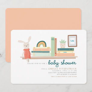 Invitation Livres bleu et orange pour le Baby shower