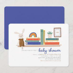Invitation Livres bleu et orange pour le Baby shower