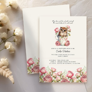 Invitation Livres Chouette Mignonne et Roses pour Baby Shower