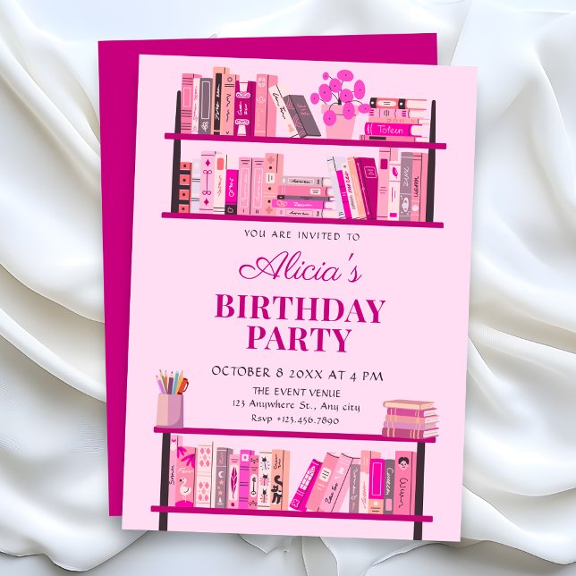 Invitation Livres d'anniversaire rose ludiques (Créateur téléchargé)